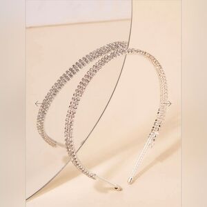 Crystal Rhinestone Double Row Silver Headband BNIB